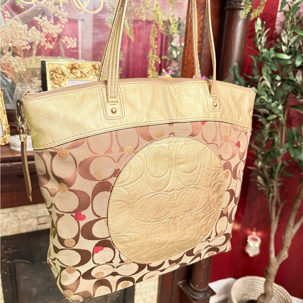 Gold and Tan Coach Tote Bag